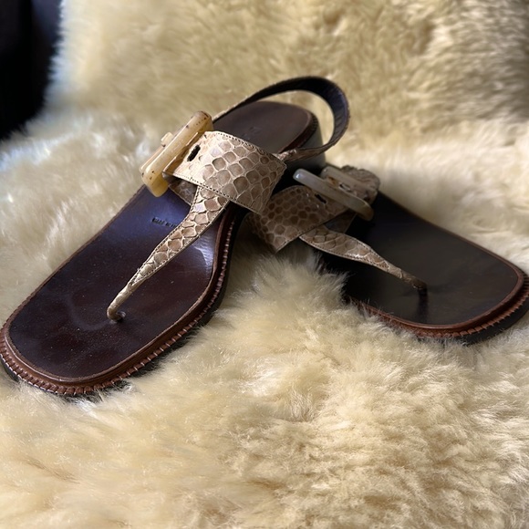 Prada Snakeskin Leather Buckle Sandals - Picture 1 of 9
